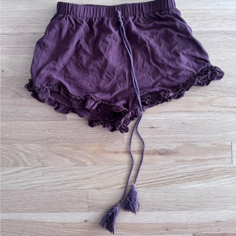 Purple Ruffle Hem Shorts